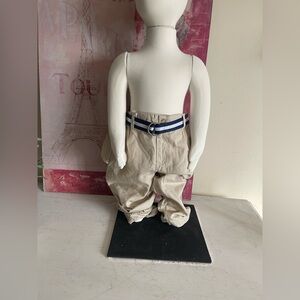 Little Me Light Tan Kids Cargo Pants with Blue and White Belt